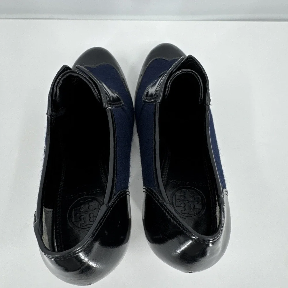 Tory Burch Black‎ Navy Leather Block Heel Ankle Women Bootie Size 6.5 Wingtip